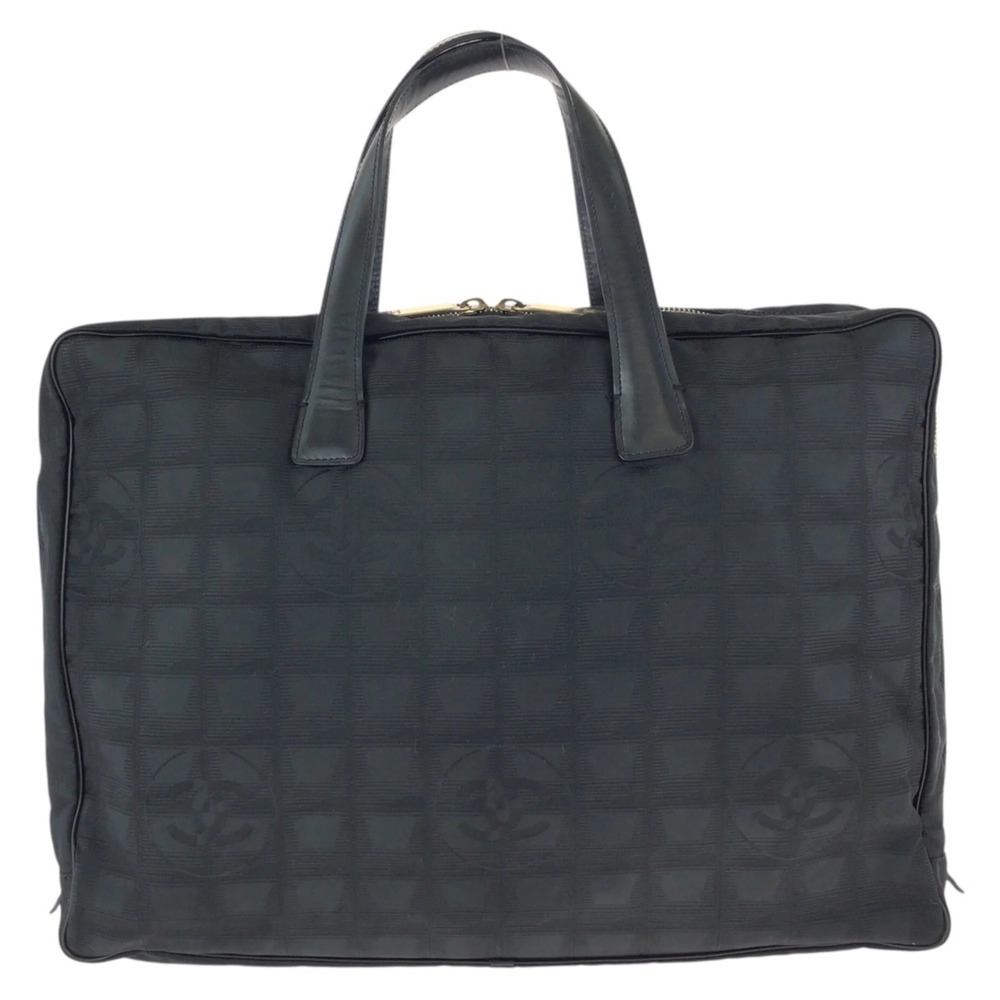 CHANEL New Travel Line Coco Mark Black Nylon Leather Tote Bag Business for Women